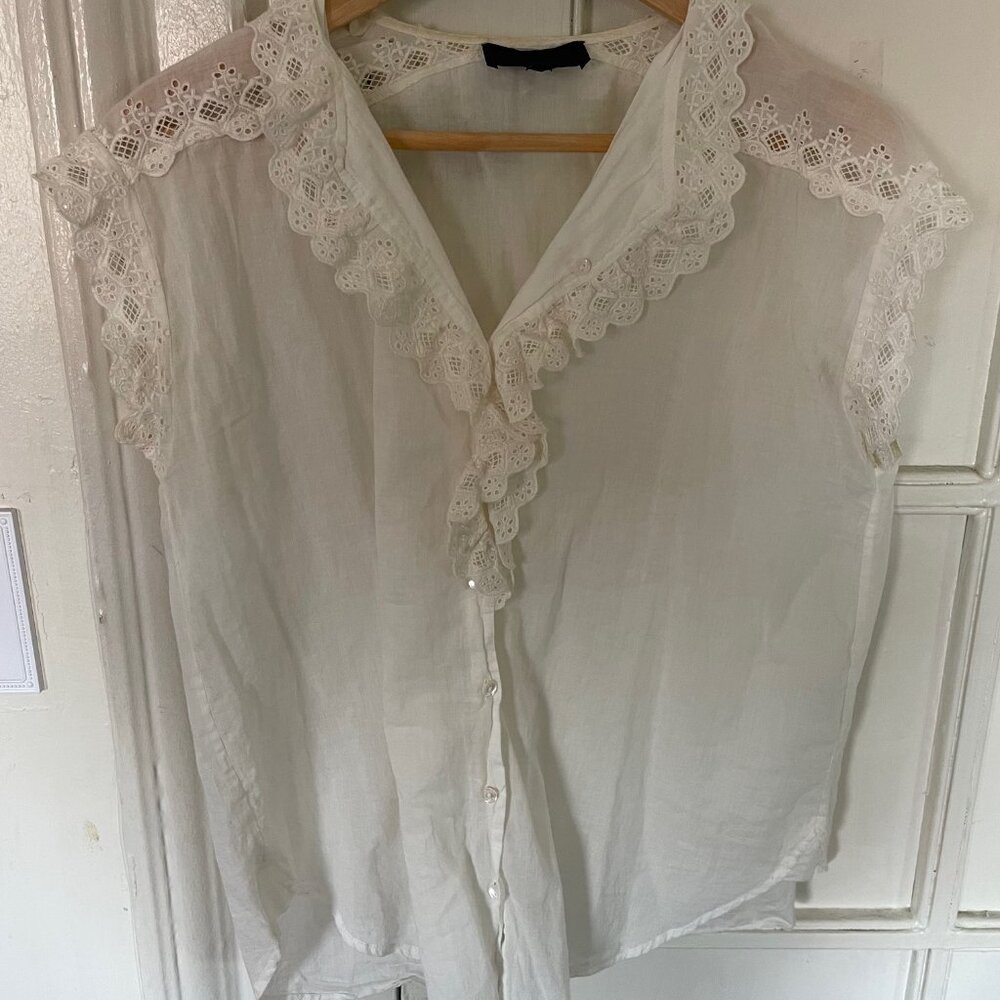 Nili Lotan Leanne Lace Trim Cotton Blouse